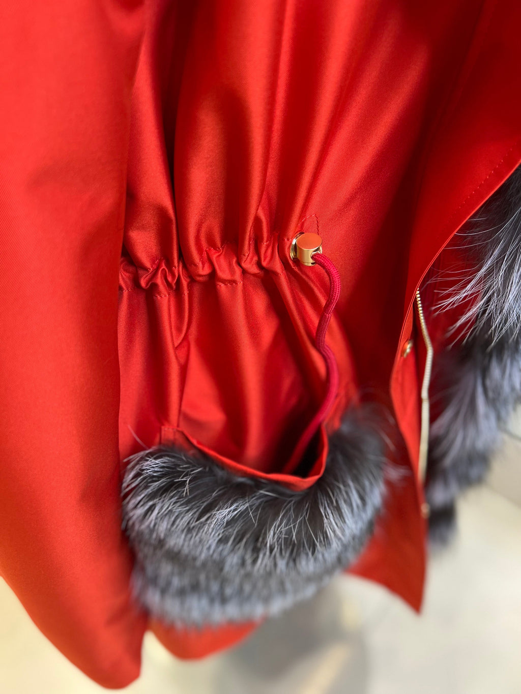 Roma Genuine Silver Fox Fur Rabbit Fur Insulated Parka in Red Alaska® Outerwear Company