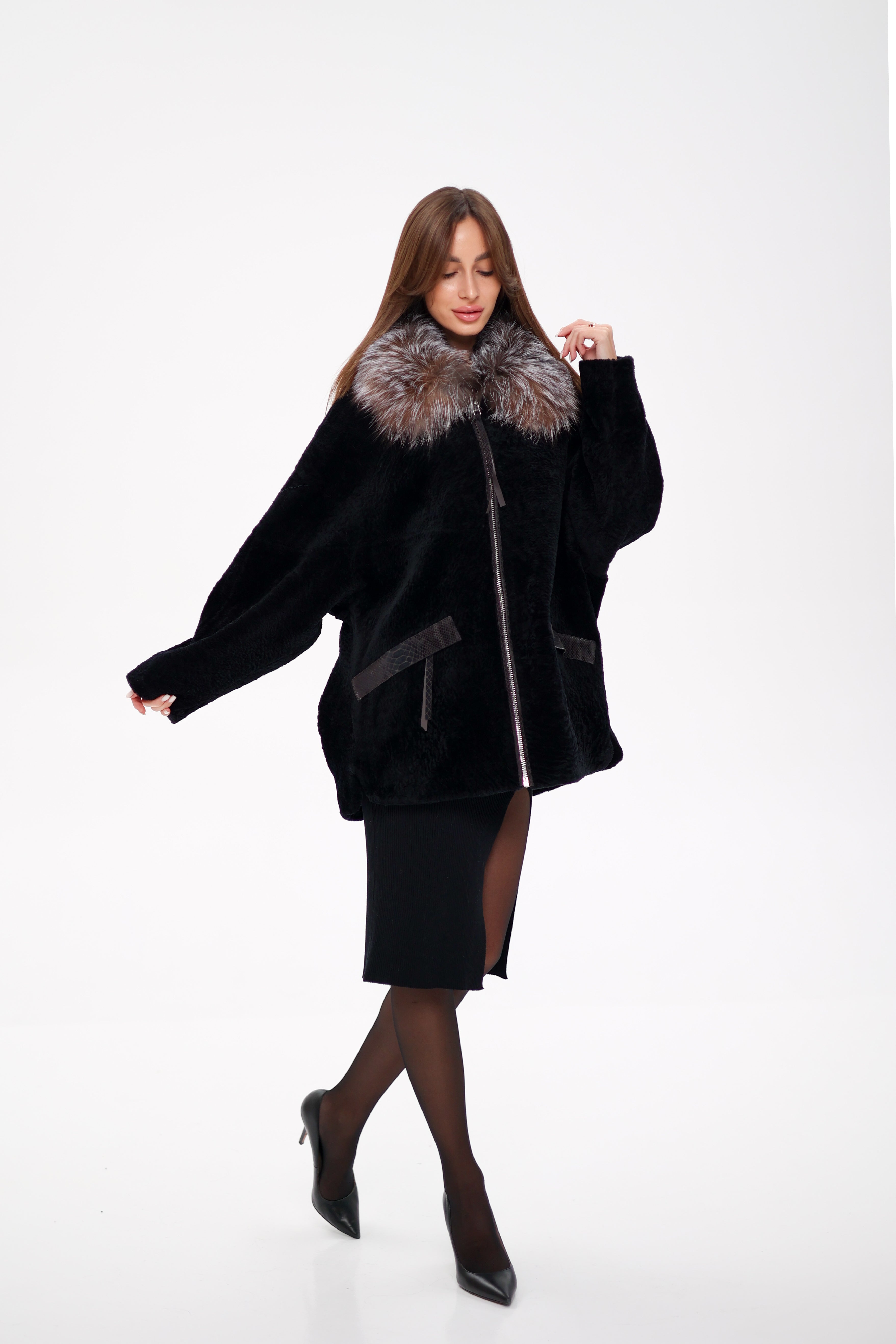 Palermo Genuine Astrakhan Silver Fox Trim Coat - SJB-DIAMOND ELITES