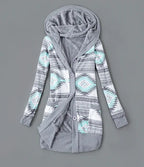 Thick Printed Hooded Knitted Cardigan Jacket Pi-Mart
