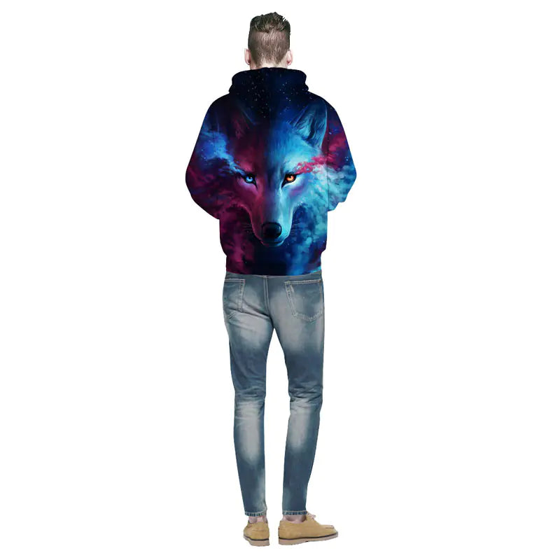 Wolf Hoodie, Couple Hoodie, Blue Sweatshirt Pi-Mart
