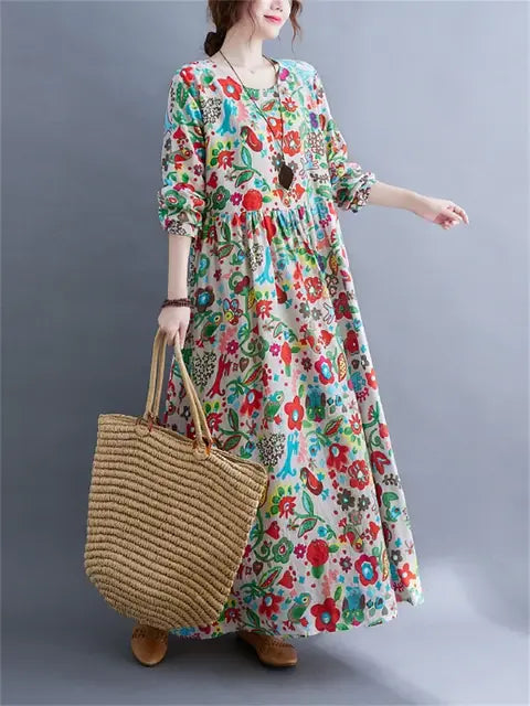 Floral Print Long Sleeve Dresses Pi-Mart