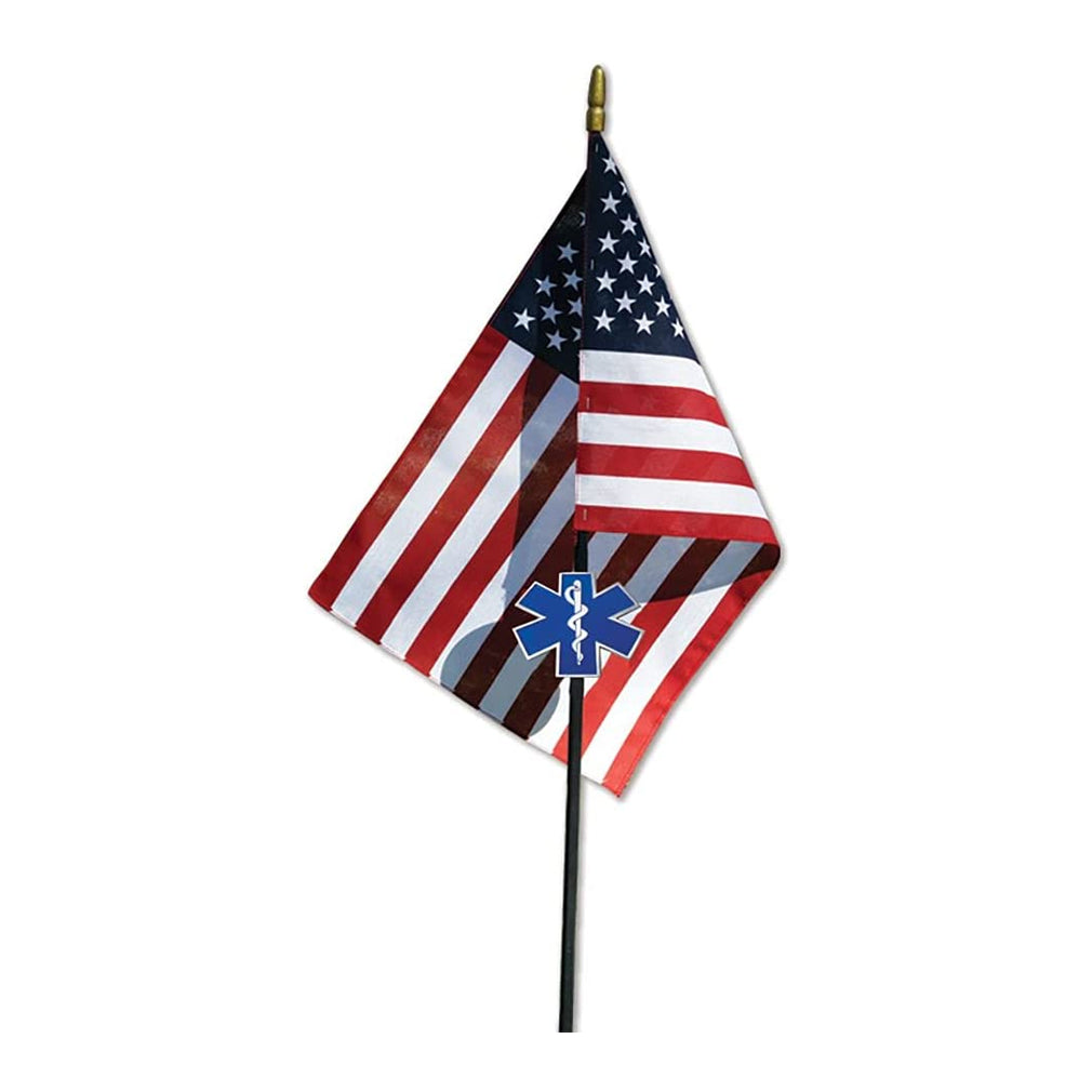 EMS Veteran Grave Marker With 30 Inch Tall American Cemetery Flag, EMS Star Of Life Memorial. The Military Gift Store