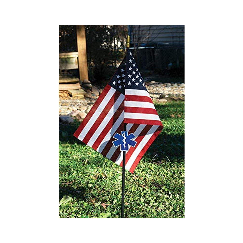 EMS Veteran Grave Marker With 30 Inch Tall American Cemetery Flag, EMS Star Of Life Memorial. The Military Gift Store