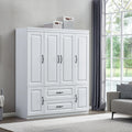 YG-15 74" H White Solid Wood Freestanding Wardrobe Closet for Clothes Storage. Bedroom Wardrobe Storage Cabinet featuring 2 Hanging Rod Shelves, 2 Drawers, and 5 Storage Compartments Pi-Mart
