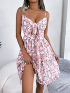 Printed Plunge Sleeve Cami Dress Pi-Mart
