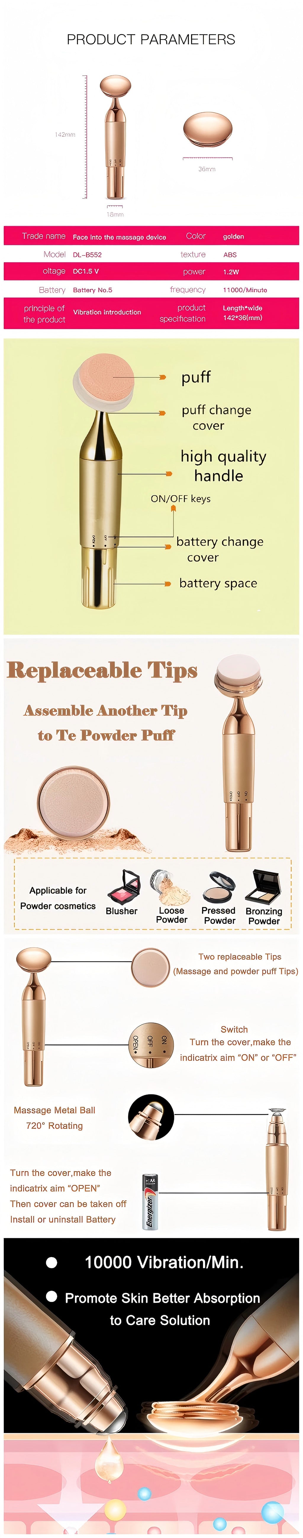 3D Vibrating Makeup Sponge - Electric Foundation Blender Waterproof - For Flawless Liquid & Powder Application Pi-Mart