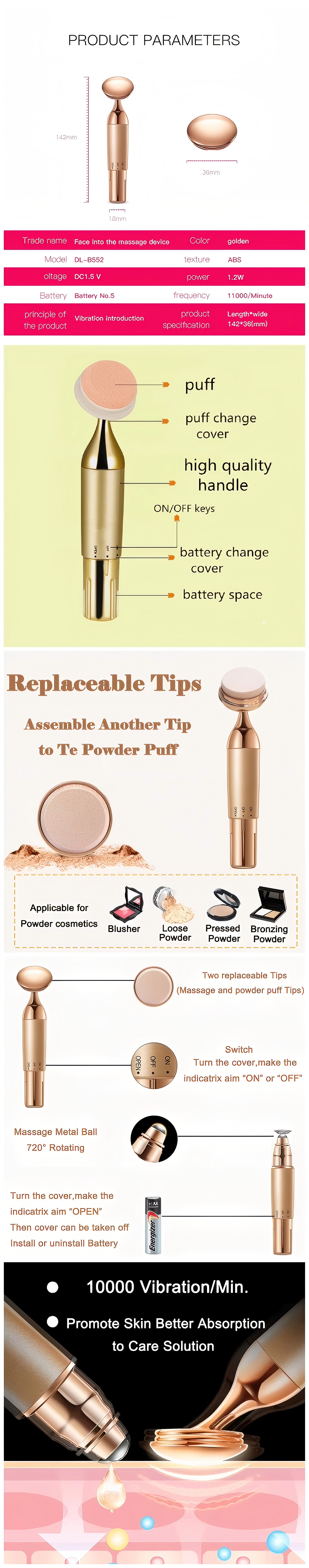 3D Vibrating Makeup Sponge - Electric Foundation Blender Waterproof - For Flawless Liquid & Powder Application Pi-Mart