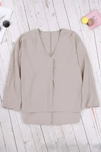 Elegant Apricot V Neck 3/4 Sleeve High Low Hem Shirt - SJB-DIAMOND ELITES