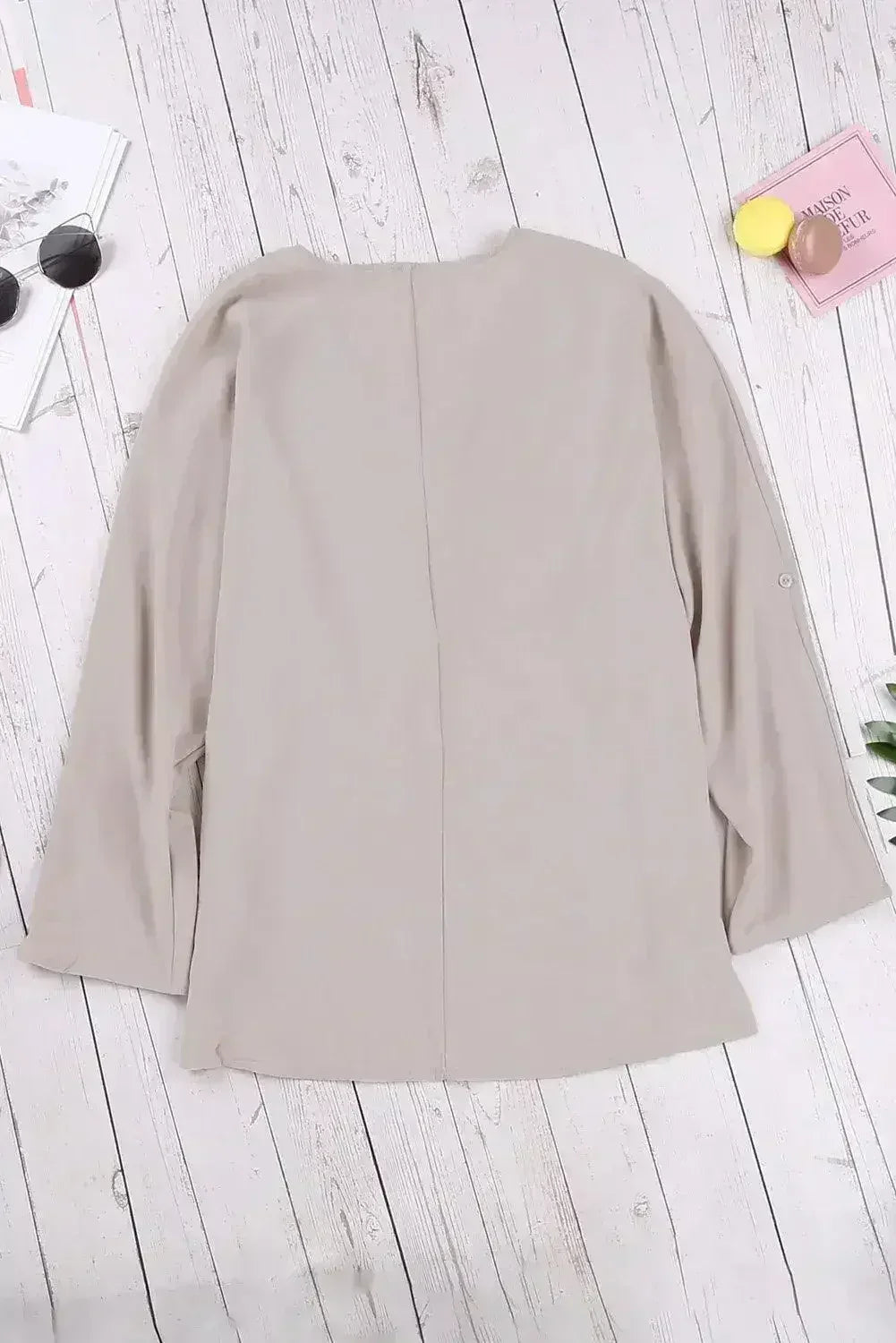 Elegant Apricot V Neck 3/4 Sleeve High Low Hem Shirt - SJB-DIAMOND ELITES