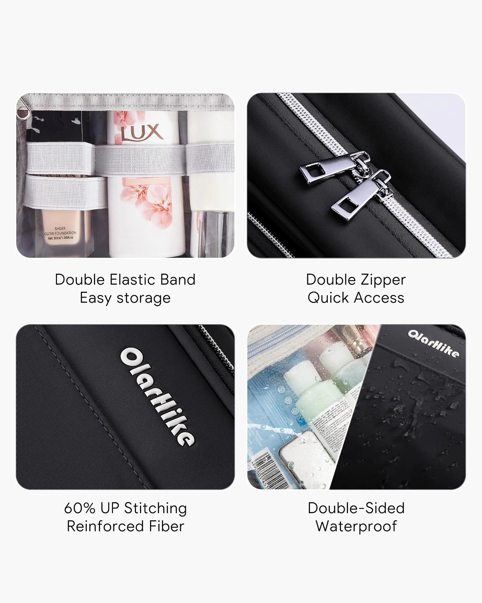 OlarHike Toiletry Bag,Large Size Waterproof Hanging Bags, Makeup Jewelry 3 in 1 Essentials Travel Packing Organizers, Fulled-Sized Family Pack, Shampoo, Conditioner, Brushes Set (Black) Large Black Pi-Mart