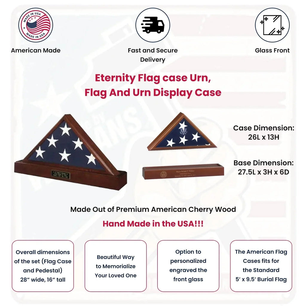 Eternity Flag Case Urn, Flag and Urn Display Case, Cherry The Military Gift Store