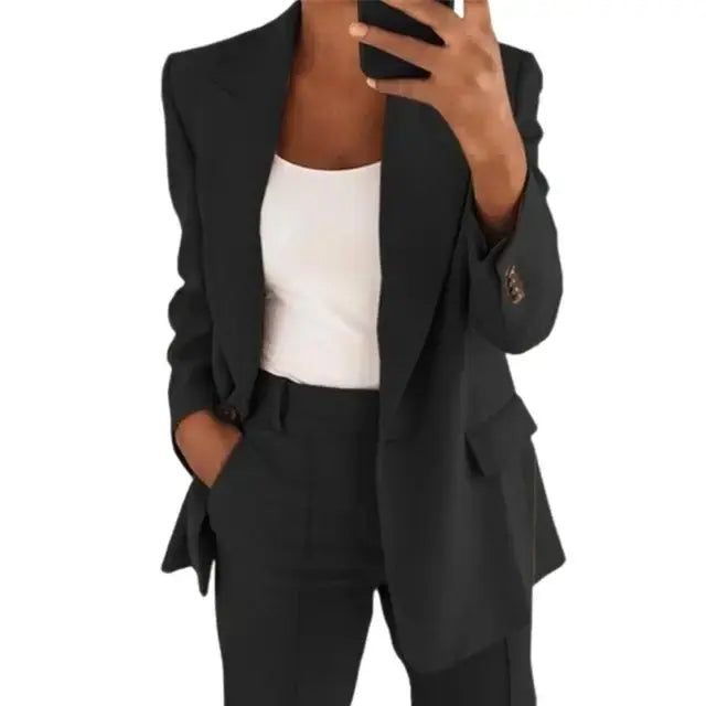 Solid Color Blazer Long Sleeve Pi-Mart