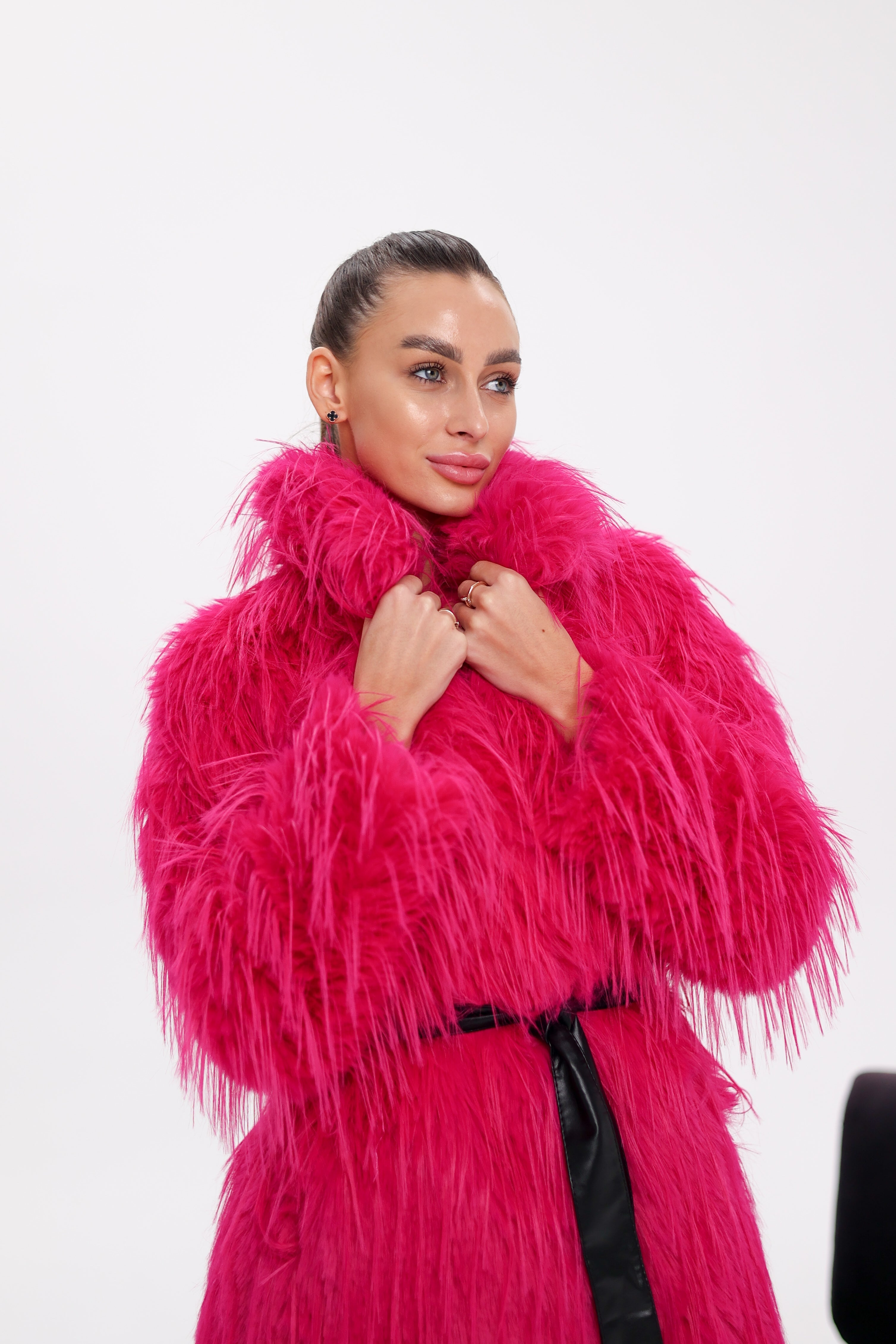 Faux Ostrich Effect Fur Coat - SJB-DIAMOND ELITES