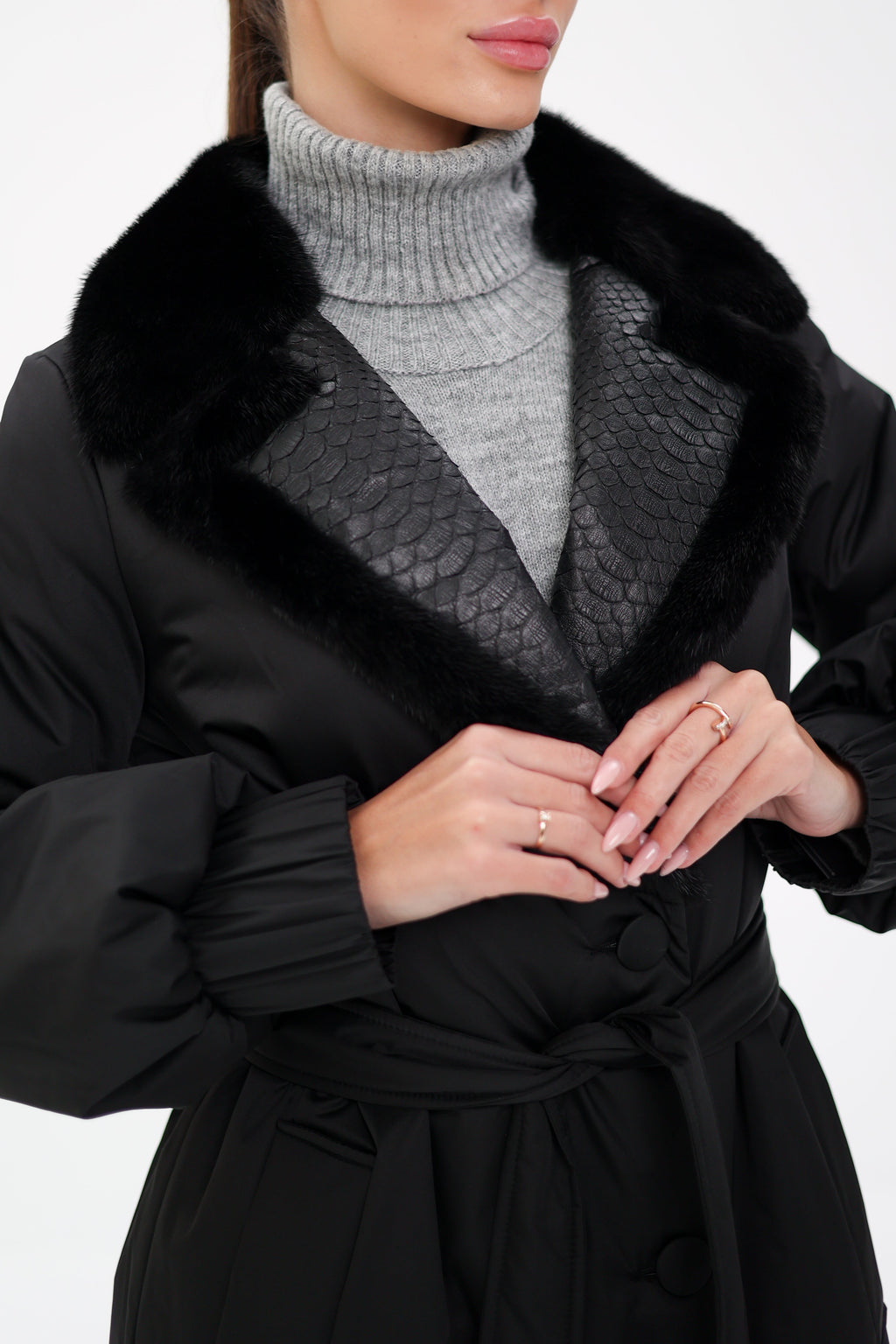 Genuine Mink Fur Real Python Leather Trim Coat - SJB-DIAMOND ELITES