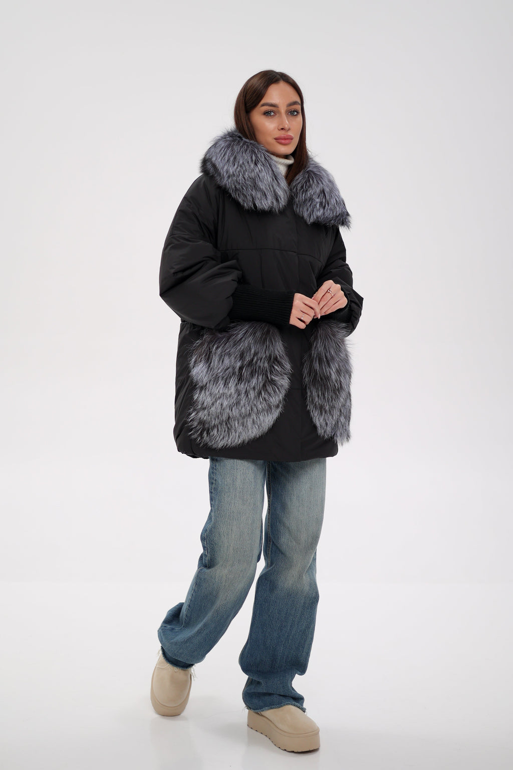 Genuine Silver Fox Down Fill Coat - SJB-DIAMOND ELITES
