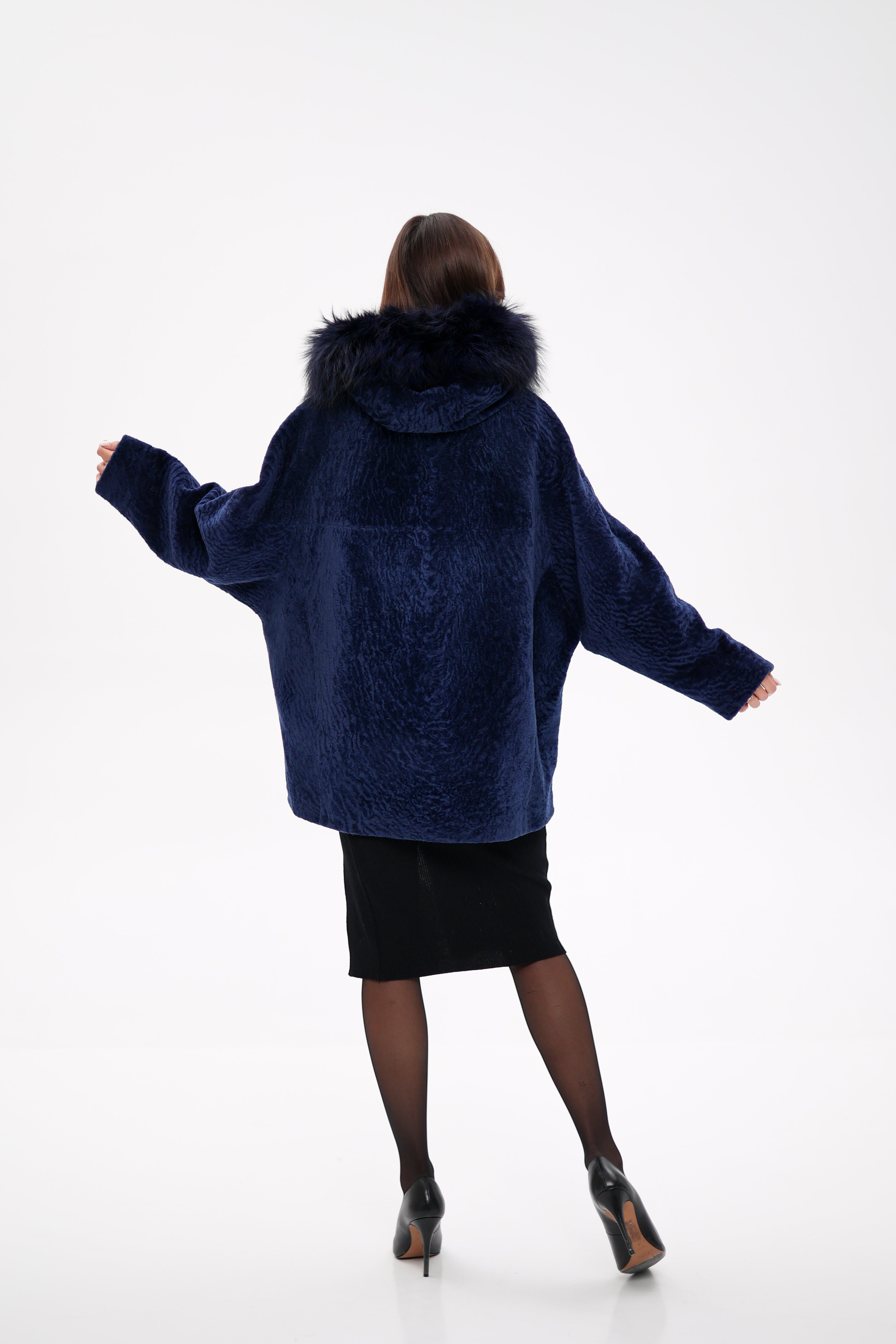 Genuine Shearling Silver Fox Trim Jacket - SJB-DIAMOND ELITES