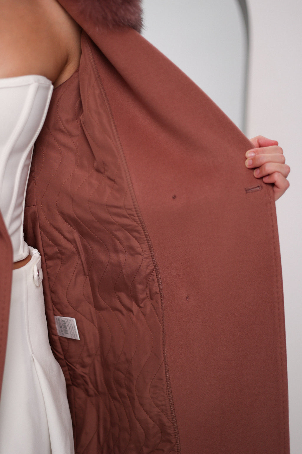 Genuine Polar Fox Cashmere Wool Back Zipper Coat - SJB-DIAMOND ELITES