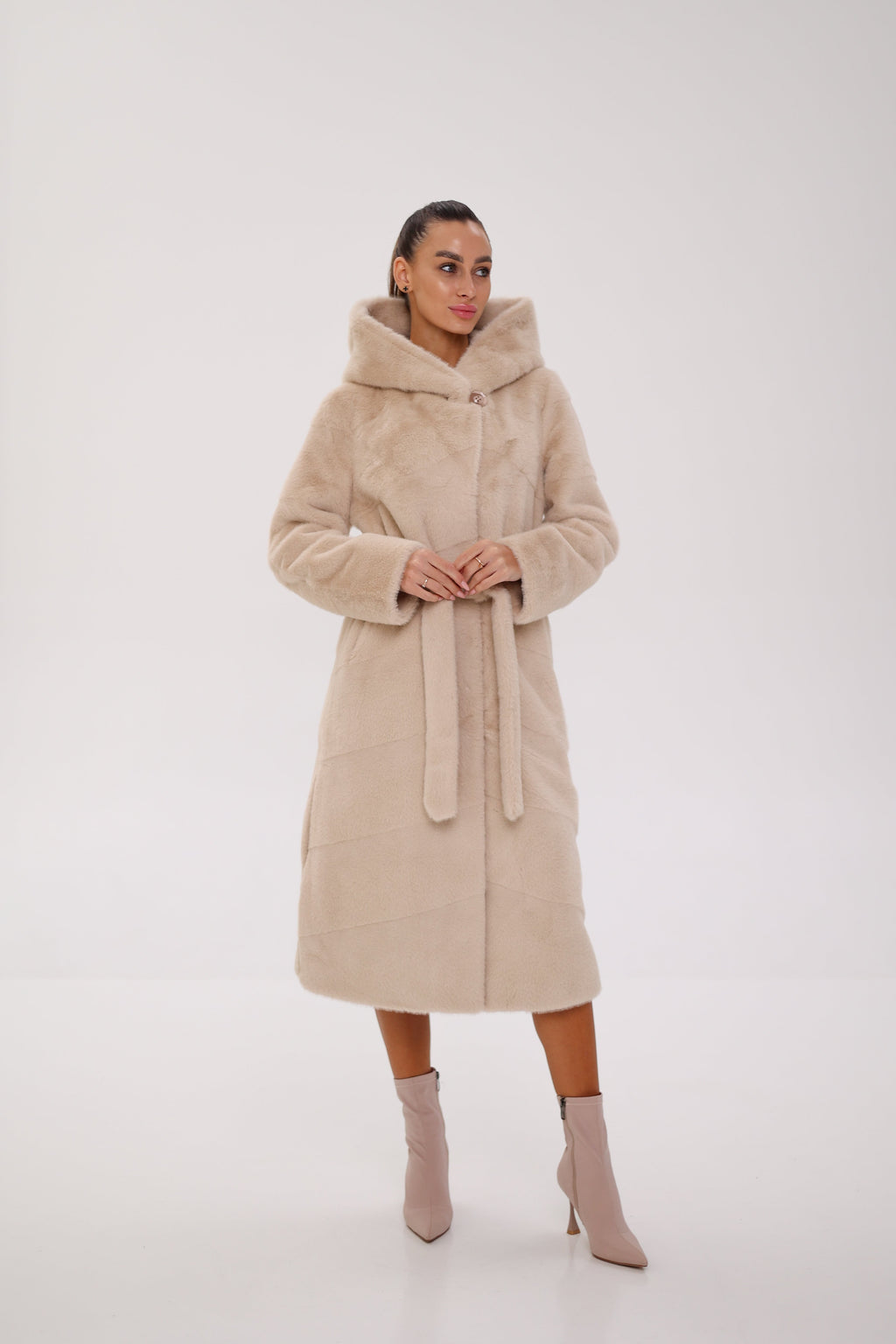 Faux Mink Effect Fur Hooded Coat - SJB-DIAMOND ELITES