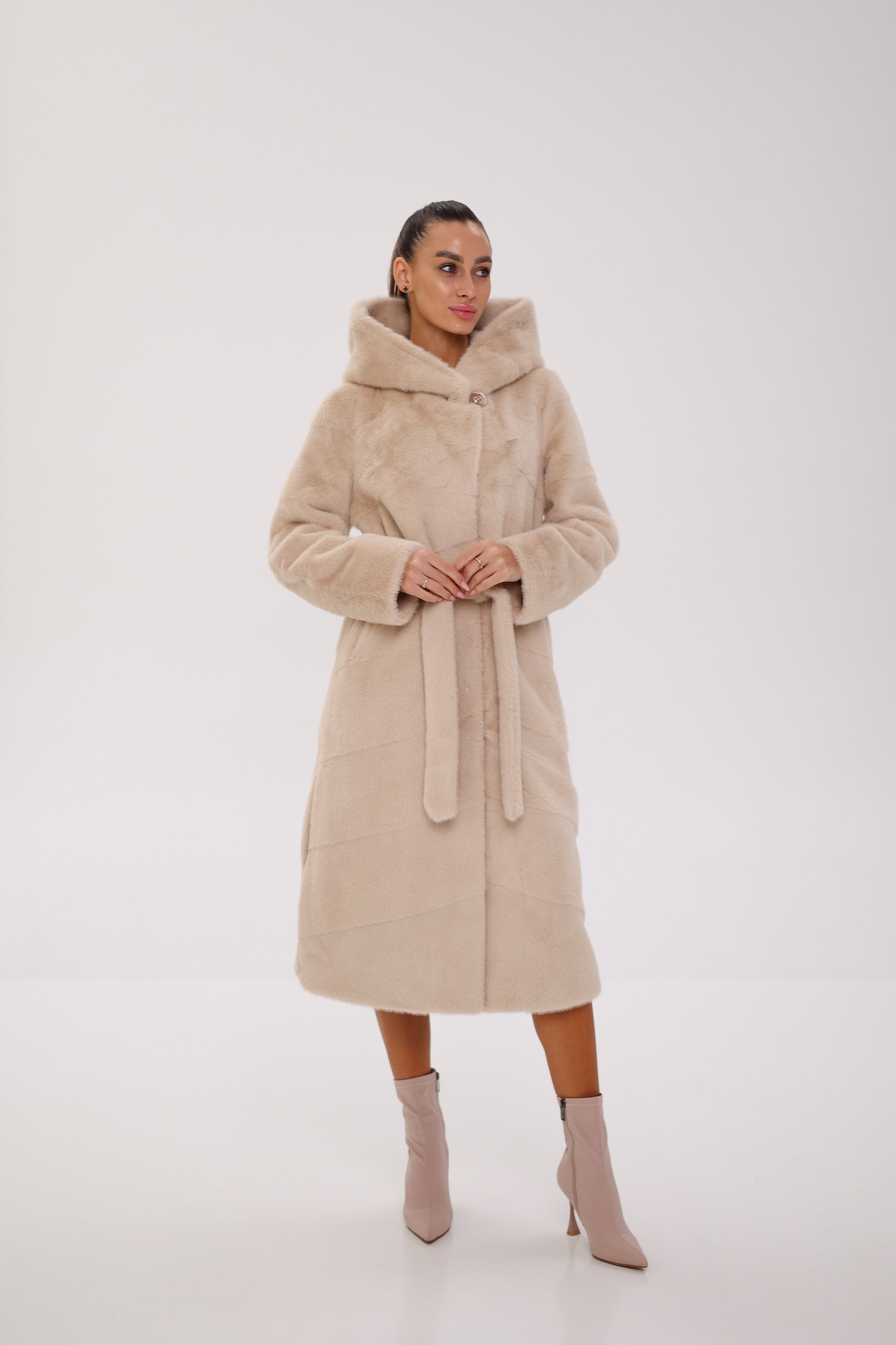 Faux Mink Effect Fur Hooded Coat - SJB-DIAMOND ELITES