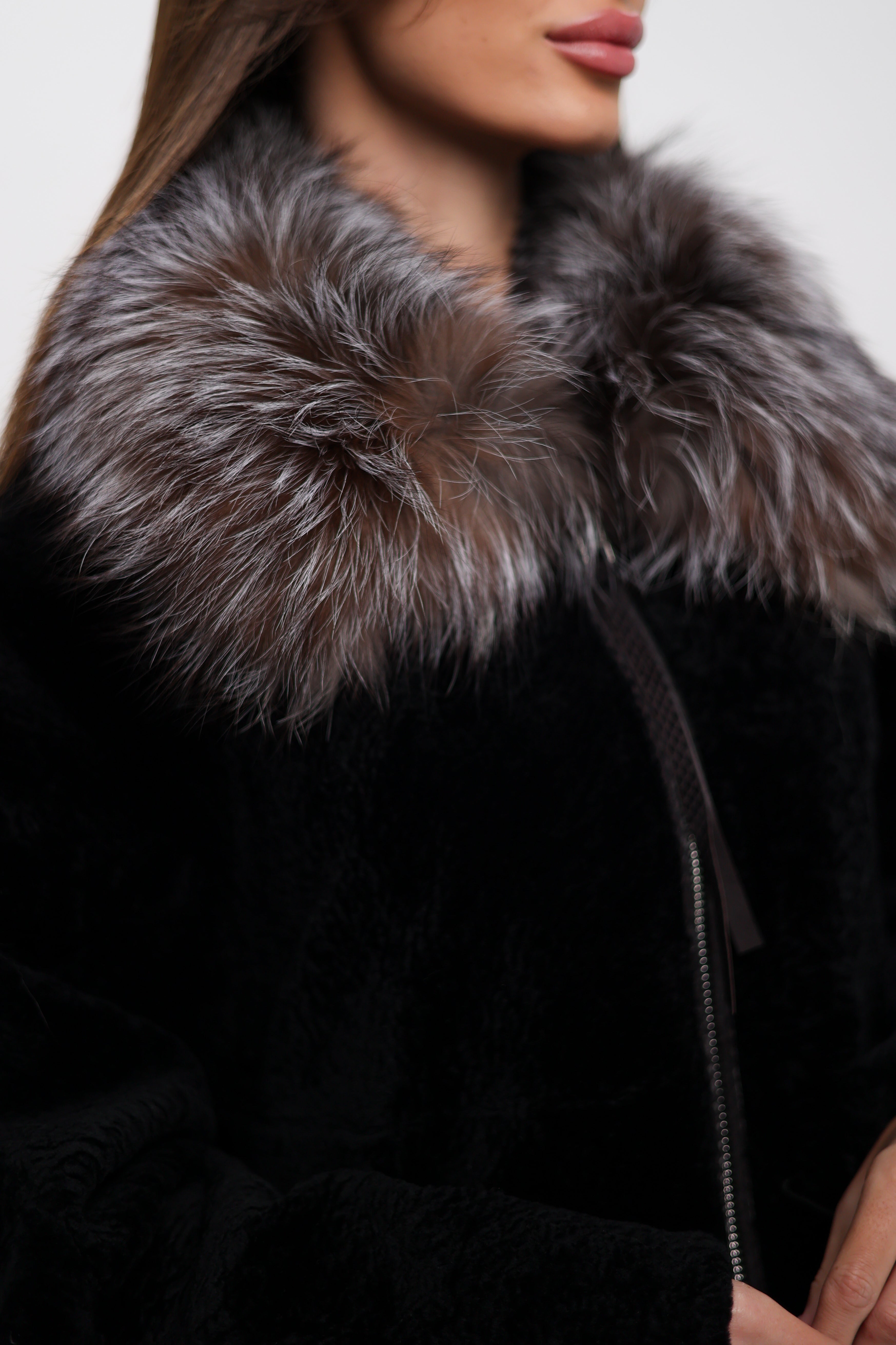 Palermo Genuine Astrakhan Silver Fox Trim Coat - SJB-DIAMOND ELITES