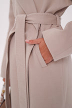Pre-Order. Re-Stock Ships February 2026. Cambridge Comfort Wraparound Wool Cashmere Coat in Nude - SJB-DIAMOND ELITES