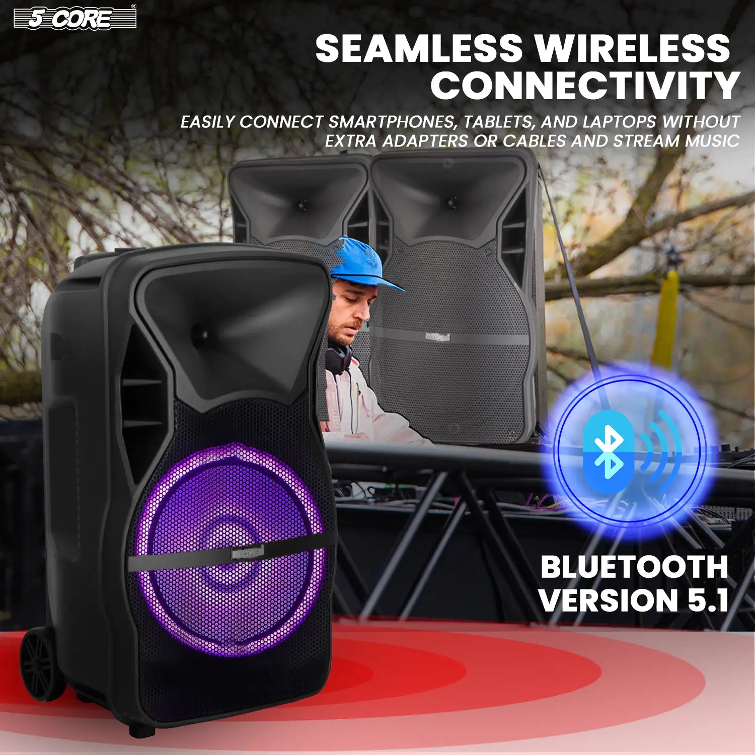 5Core 12 inch PA Portable Bluetooth Party Speaker Karaoke Boombox + 2 Wireless Mics Pi-Mart