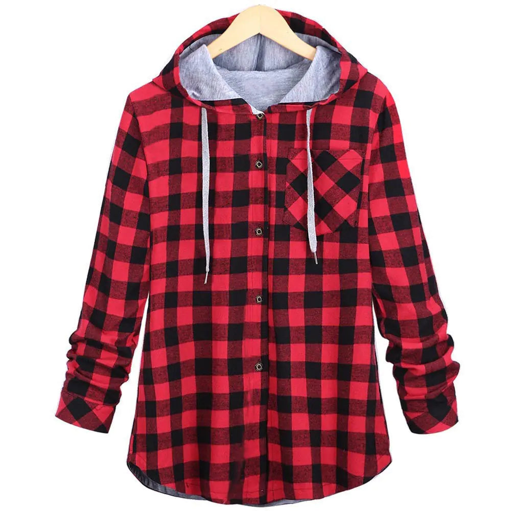 Multicolor Checked Hooded Cardigan for Women Pi-Mart