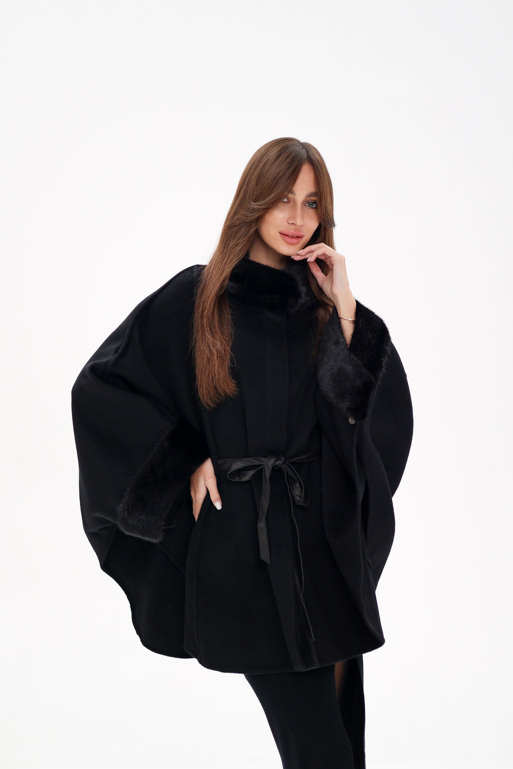 Genuine Scandinavian Mink Fur Double Face Wool Poncho - SJB-DIAMOND ELITES