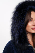 Genuine Shearling Silver Fox Trim Jacket - SJB-DIAMOND ELITES