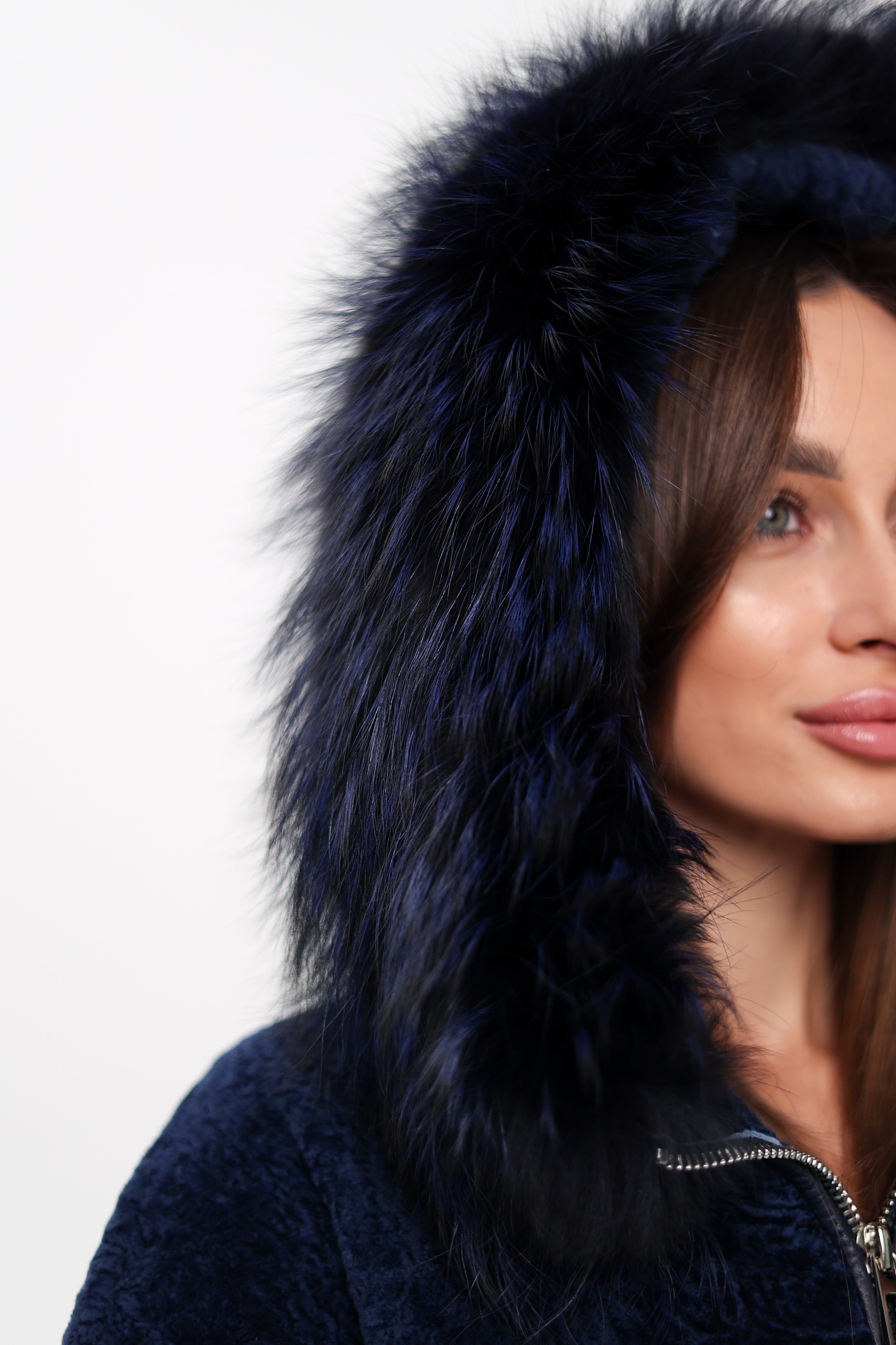 Genuine Shearling Silver Fox Trim Jacket - SJB-DIAMOND ELITES