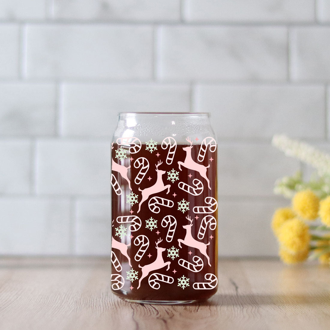 Festive 17oz Holiday Travel Mug Pastel Reindeer Snowflake Candy Cane Cup BandsCo Straps