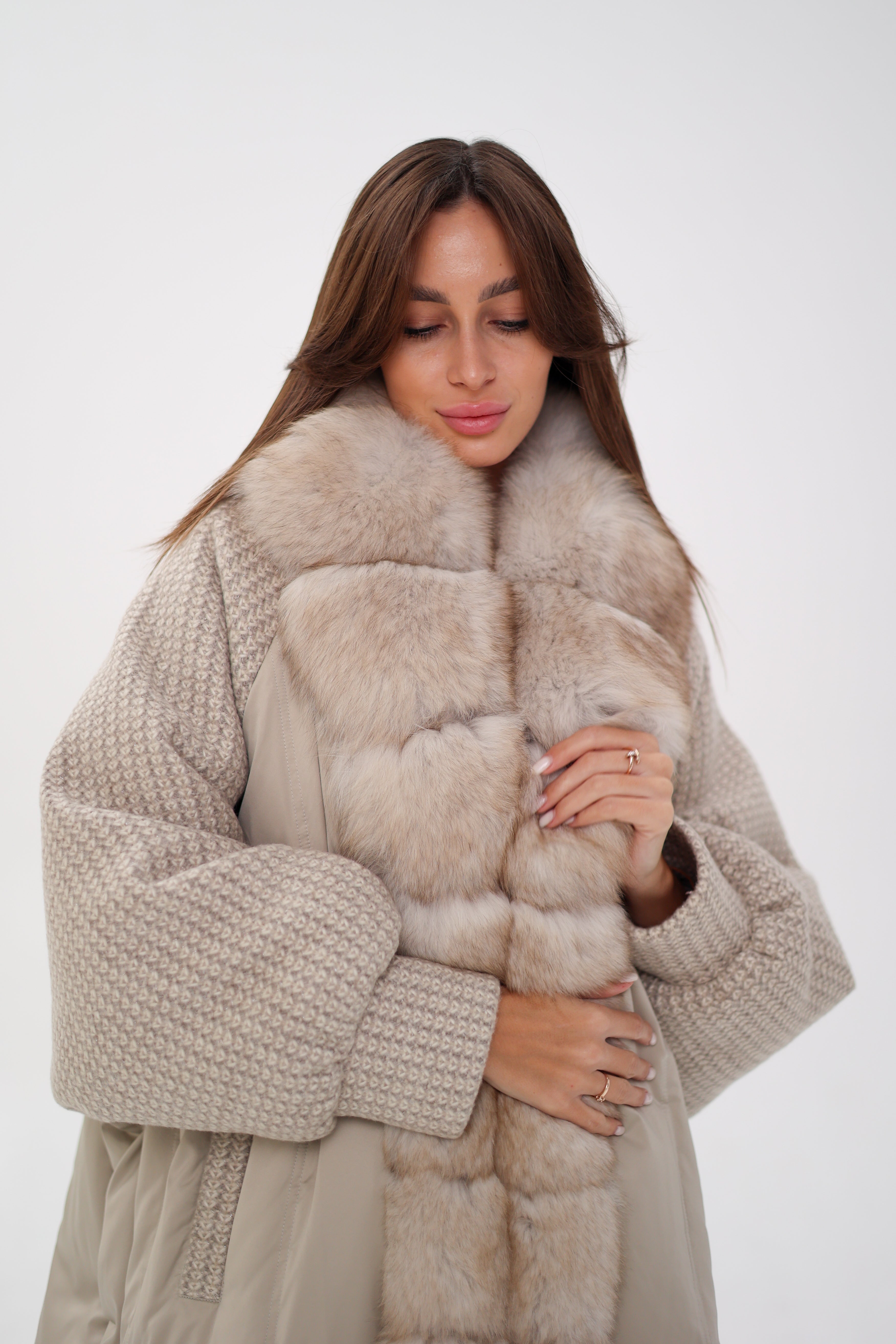 Genuine Polar Fox Boucle Down Coat - SJB-DIAMOND ELITES