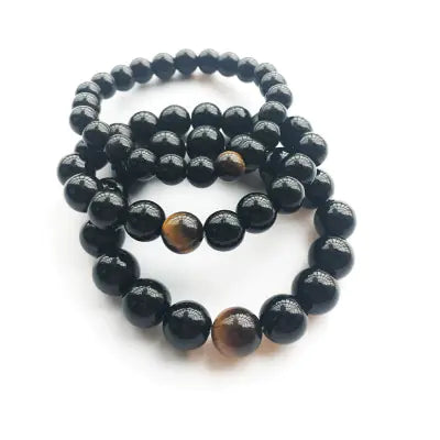 Natural Black Agate and Tiger Eye Beaded Bracelet Pi-Mart