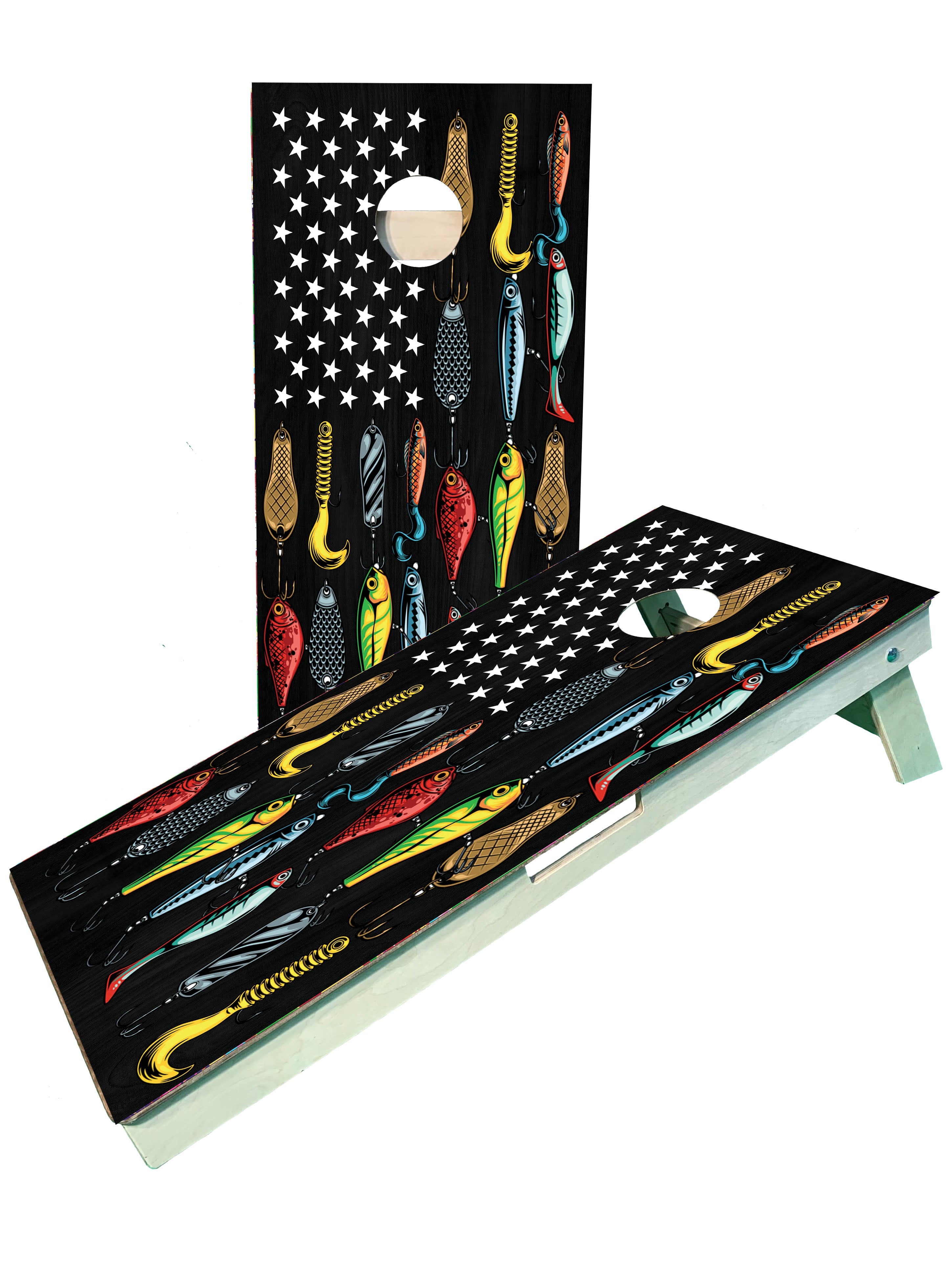 Fishing Lure American Flag Cornhole Boards - SJB-DIAMOND ELITES