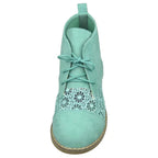 SOBEYO Women's Booties Embroidered Flower Lace Up Oxford Green