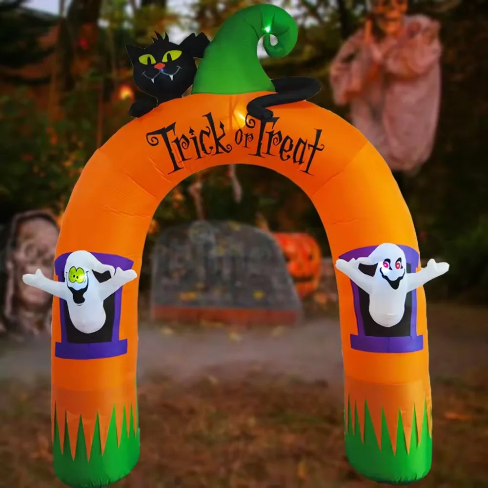 10FT Giant Inflatable Arch with Black Cat and Ghosts Outdoor Patio Lawn Halloween Inflatable Decorations - SJB-DIAMOND ELITES