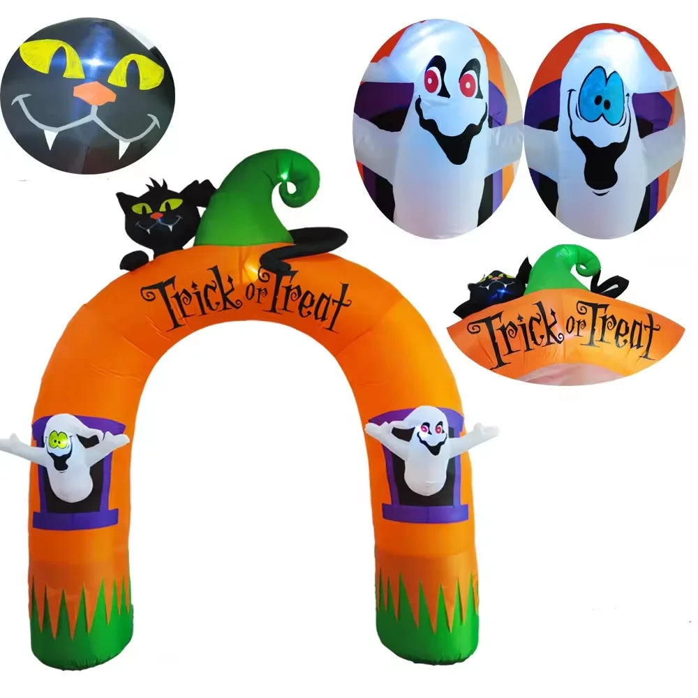 10FT Giant Inflatable Arch with Black Cat and Ghosts Outdoor Patio Lawn Halloween Inflatable Decorations - SJB-DIAMOND ELITES