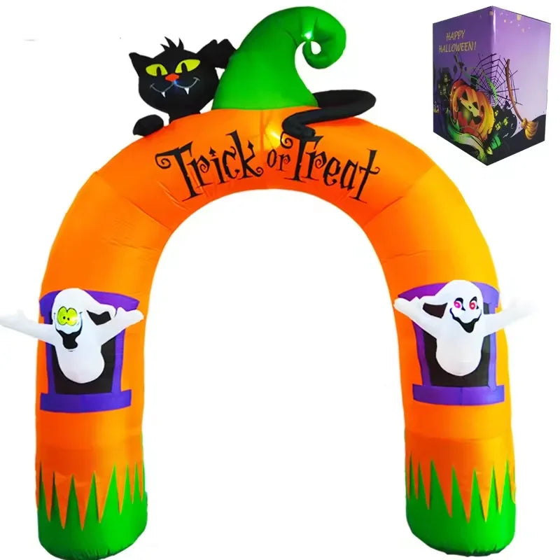 10FT Giant Inflatable Arch with Black Cat and Ghosts Outdoor Patio Lawn Halloween Inflatable Decorations - SJB-DIAMOND ELITES