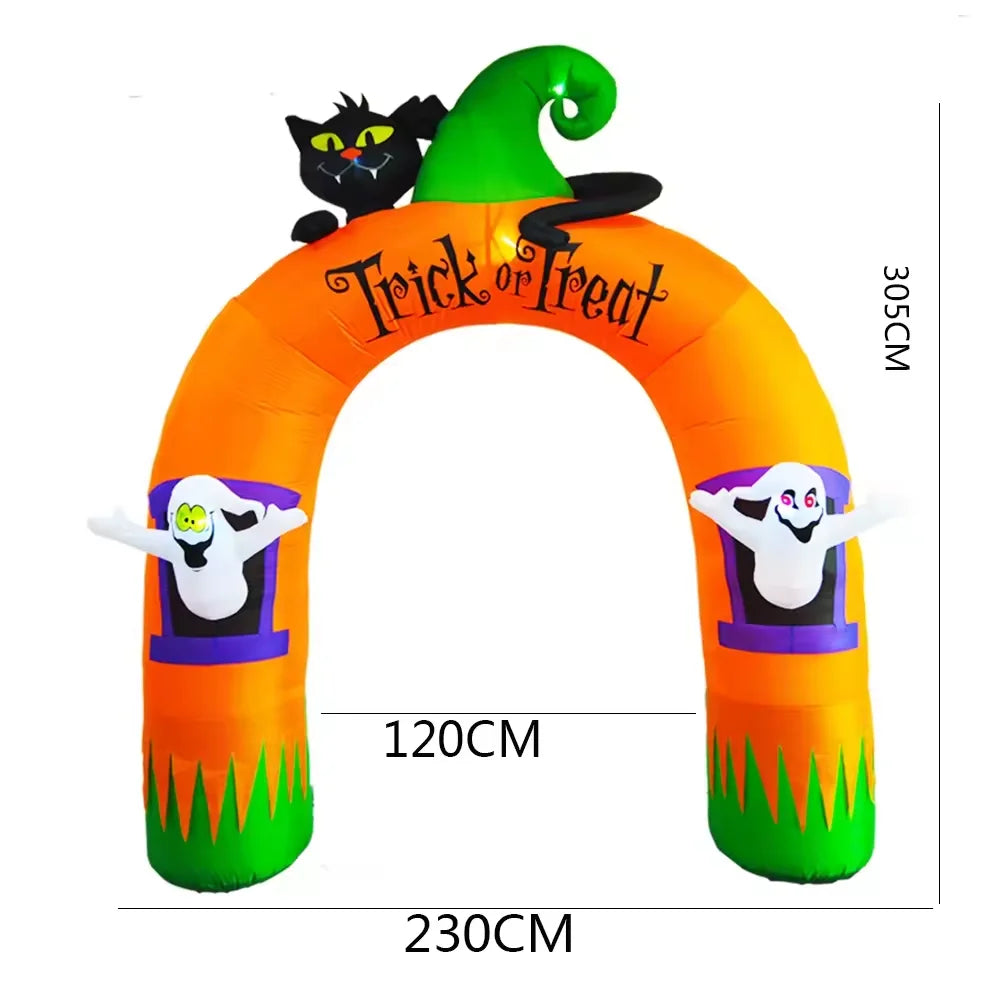 10FT Giant Inflatable Arch with Black Cat and Ghosts Outdoor Patio Lawn Halloween Inflatable Decorations - SJB-DIAMOND ELITES