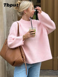 Fashion Pink Solid Warm Thick Loose Sweater Women Elegant O-neck Long Sleeve Knitted Pullover Top Autumn Female Tops Jumpers - SJB-DIAMOND ELITES