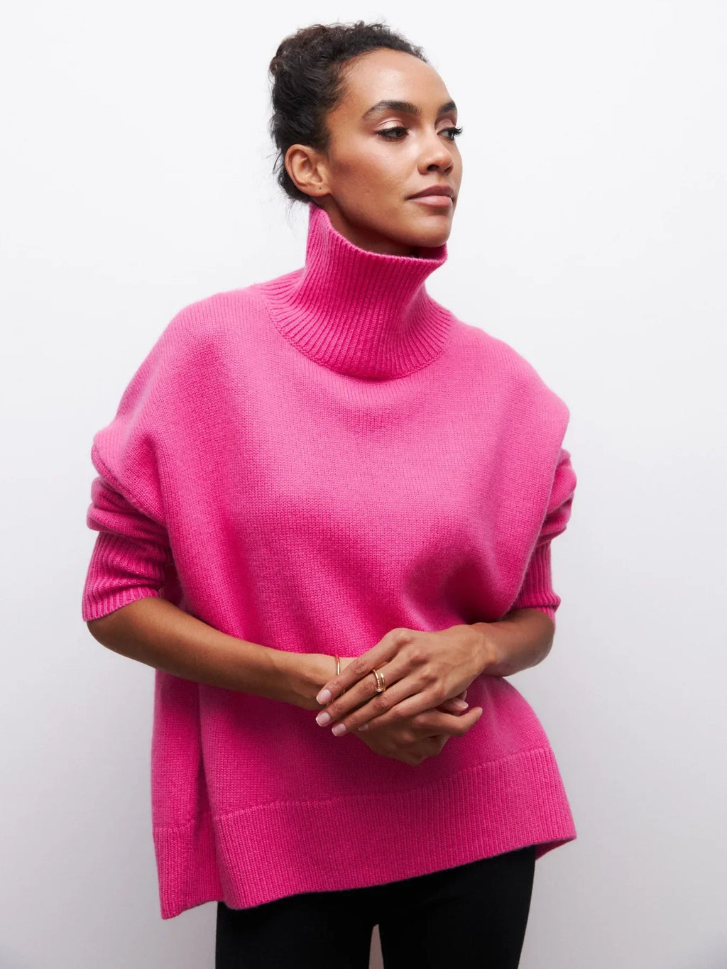 Fashion Pink Solid Warm Thick Loose Sweater Women Elegant O-neck Long Sleeve Knitted Pullover Top Autumn Female Tops Jumpers - SJB-DIAMOND ELITES