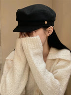 Fashion gold button hat autumn and winter temperament flat top British Korean version of cap wool newsboy hat - SJB-DIAMOND ELITES