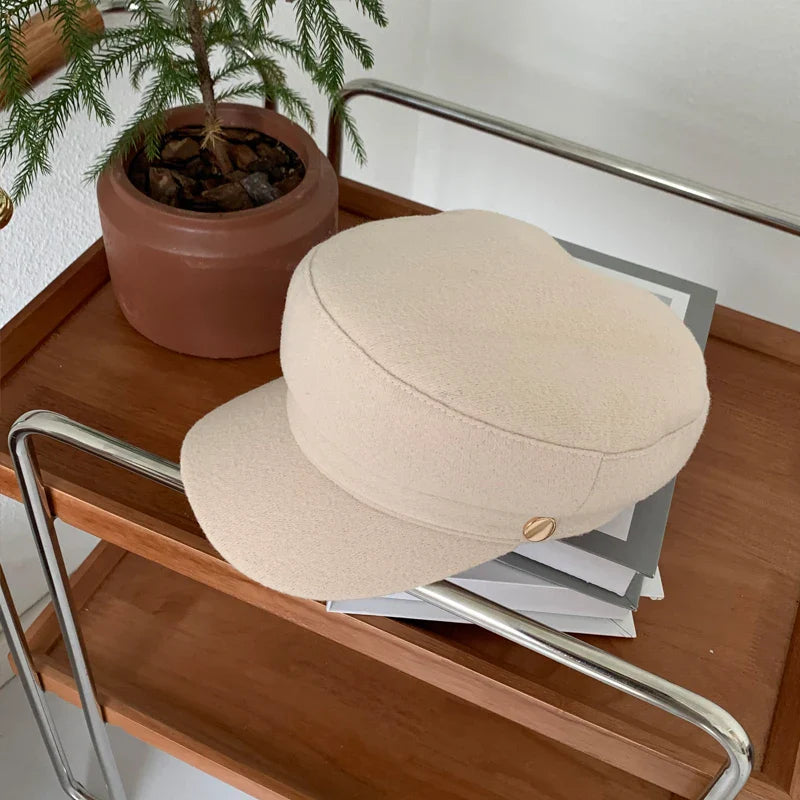Fashion gold button hat autumn and winter temperament flat top British Korean version of cap wool newsboy hat - SJB-DIAMOND ELITES