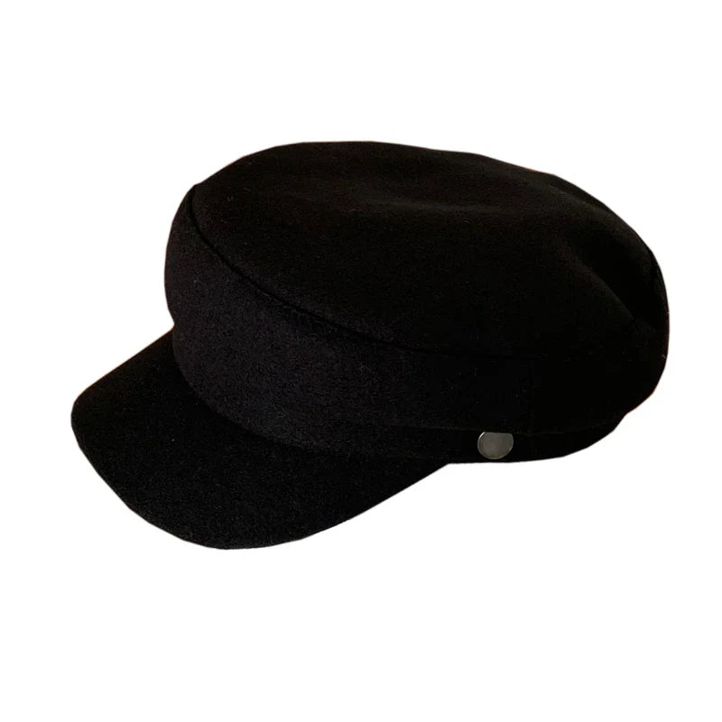Fashion gold button hat autumn and winter temperament flat top British Korean version of cap wool newsboy hat - SJB-DIAMOND ELITES