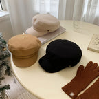 Fashion gold button hat autumn and winter temperament flat top British Korean version of cap wool newsboy hat - SJB-DIAMOND ELITES