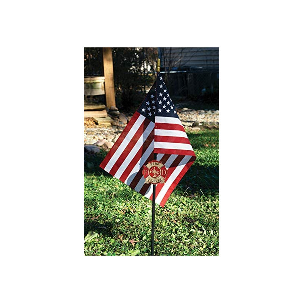 Firefighter Veteran Grave Marker With 30 Inch Tall American Cemetery Flag, Fallen Firefighter Memorial. The Military Gift Store