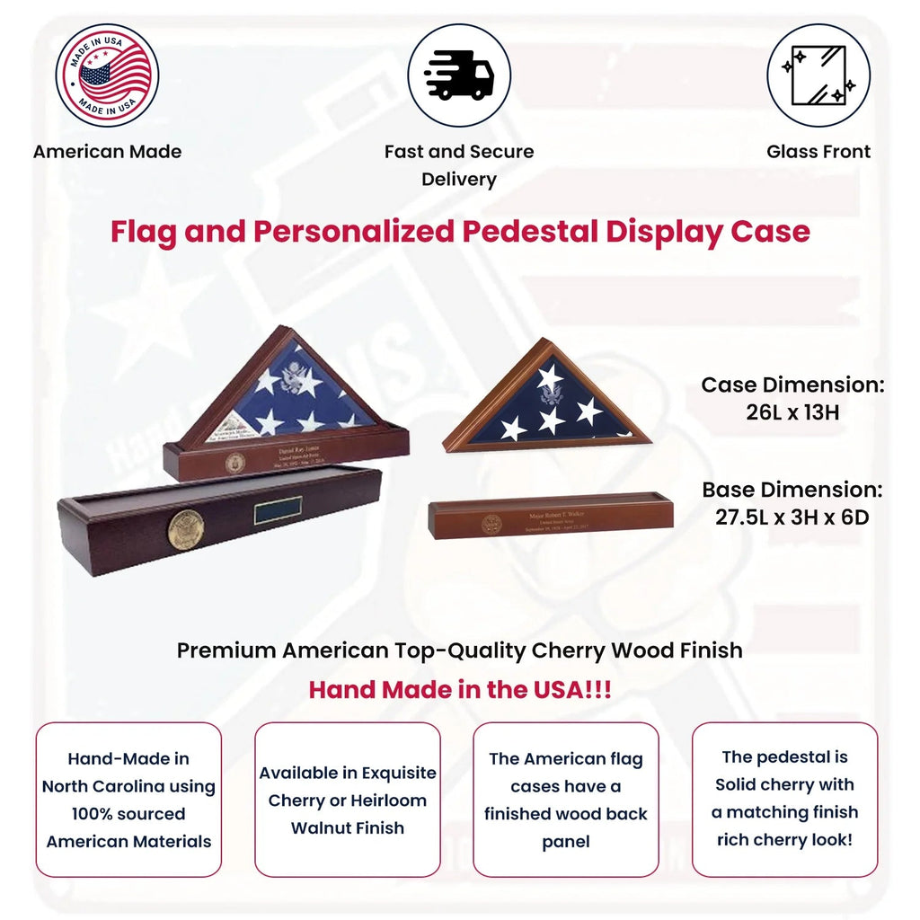 Flag and Personalized Pedestal Display Case The Military Gift Store