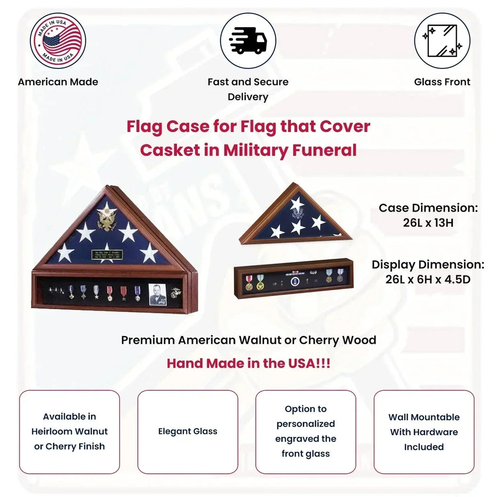 American Flag Case and Medal Display Case With 5' X 9 1/2' Flag - Presidential The Military Gift Store