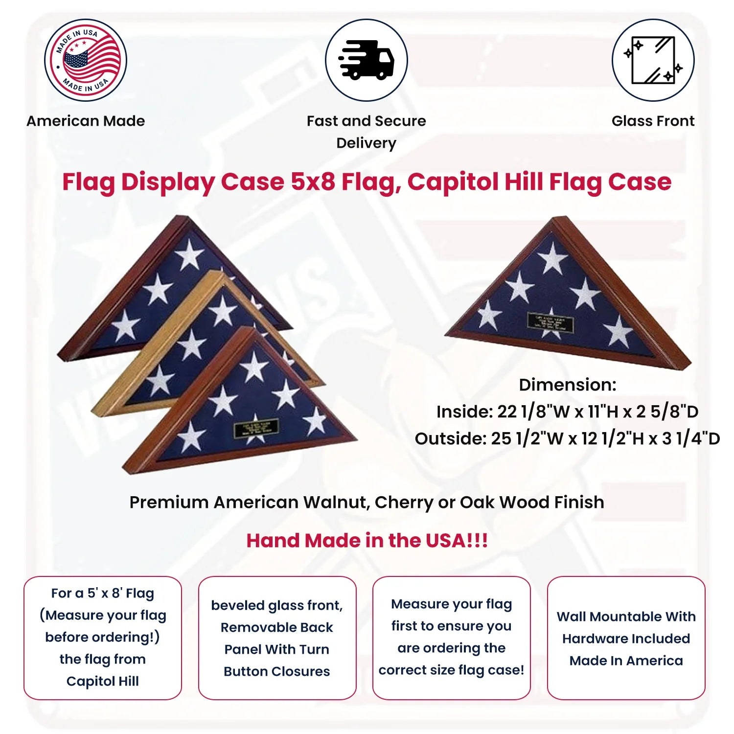Flag Display Case 5x8 flag, Capitol Hill Flag Case Wall Mountable With Hardware Included The Military Gift Store