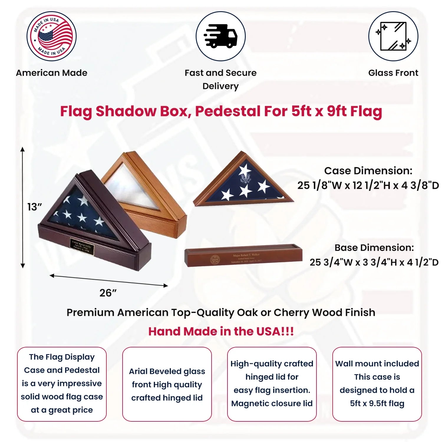 FLAG SHADOW BOX, Pedestal For 5ft x 9ft Flag The Military Gift Store